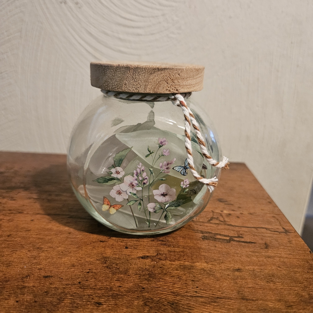 Floral Glass Jar with Seaglass